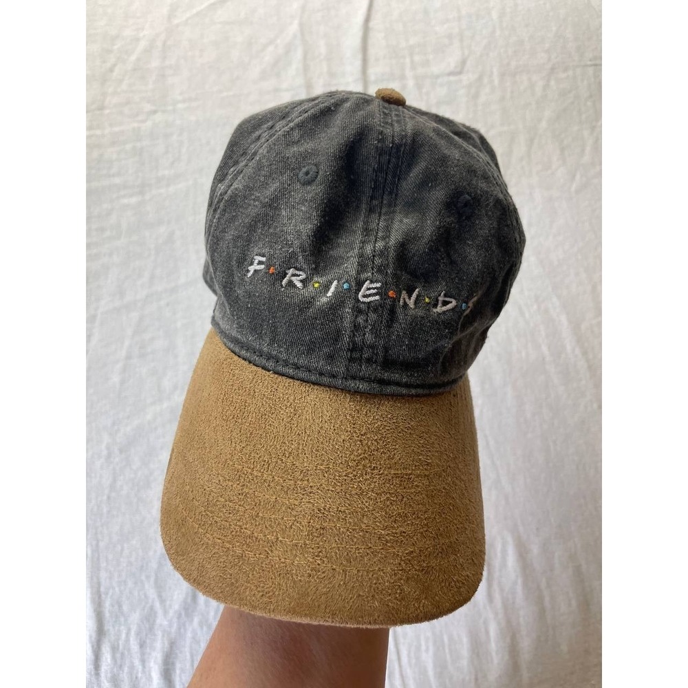 Friends TV Show‎ Denim Baseball Cap Hat Adjustable Faux Suede Brim Black Tan